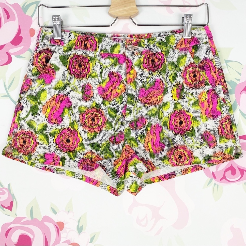 Zara Floral Print Neon High Rise Shorts S